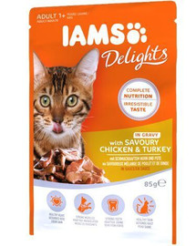 IAMS Cat Adult All Breeds kuře a krůta v omáčce 85 g