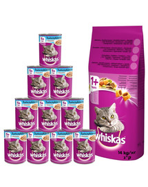 WHISKAS s tuňákem 14 kg + s tuňákem v želé 400 g x 24