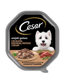 CESAR sada paštik 14x150 g pro dospělé psy v omáčce s hovězím masem, krůtím masem a bylinkami