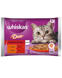 WHISKAS Adult 52 x 85g Vlhké krmivo pro kočky Classic kit v želé s hovězím a drůbežím masem, jehněčím a kachním masem