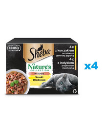 SHEBA Nature's Collection Drůbeží příchutě v omáčce s kuřecím masem, červenou paprikou, s krůtím masem a mrkví 32x85g