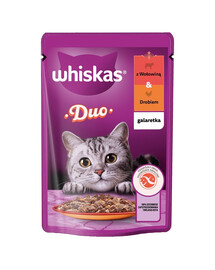 WHISKAS Adult 85 g mokré krmivo pro dospělé kočky v želé s hovězím a drůbežím masem