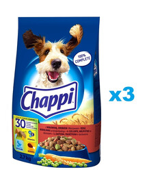 CHAPPI Suché krmivo s hovězím masem 3x2,7kg pro dospělé psy