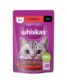 WHISKAS Adult 85g mokré krmivo pro dospělé kočky v hovězí omáčce