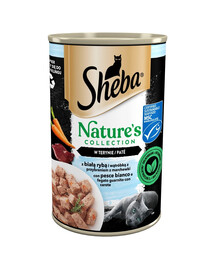 SHEBA konzerva 400 g Nature's Collection s bílou rybou a játry s mrkvovou oblohou v terině
