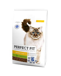 PERFECT FIT Sensitive 1+ Kompletní suché krmivo s vysokým obsahem krůty 7 kg pro dospělé kočky s citlivou stravou