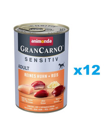 ANIMONDA GranCarno Sensitiv Pure Chicken&Rice 12x400 g kuře s rýží pro dospělé citlivé psy
