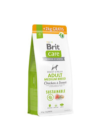 BRIT Care Sustainable Adult střední plemeno s kuřecím masem a hmyzem 12 kg + 2 kg ZDARMA