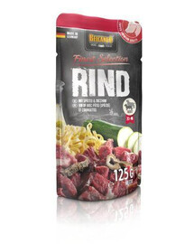 BELCANDO Finest Selection hovězí maso s knedlíkem a cuketou 125 g mokré krmivo pro psy, hovězí maso s knedlíkem a cuketou 125 g