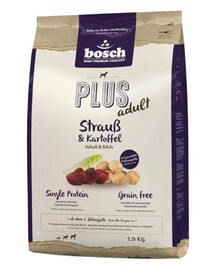 Bosch Plus Adult Pštros & Potato, 2,5 kg krmivo pro dospělé, citlivé psy všech plemen, 2,5 kg