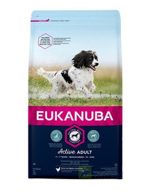 Eukanuba Adult Medium Breed Chicken 15 kg granule pro dospělé psy středních plemen