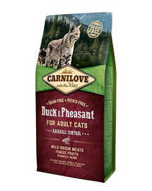 Carnilove For Adult Cats Hairball Control Duck & Pheasant 6 kg granule pro dospělé kočky na podporu odstavu s kachnou a bažantem