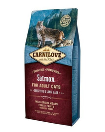Carnilove For Adult Cats Sensitive & Long Hair Salmon granule pro dospělé dlouhosrsté kočky s citlivým zažívacím traktem s příchutí lososa 6 kg