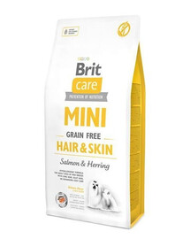 Brit Care Mini Grain-Free Hair & Skin 2 kg - hypoalergenní granule bez obilovin pro dospělé psy miniaturních plemen s dlouhou srstí 2 kg