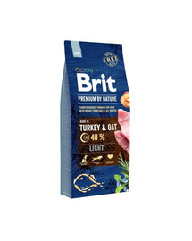 Brit Premium By Nature Light Krůtí & Ovesné nízkokalorické granule pro psy s krůtím masem a ovsem 15 kg