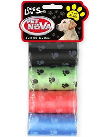 Pet Nova Dog Life Style Sáčky na psí exkrementy, 4 role x 20 ks, různé barvy s potiskem tlapek