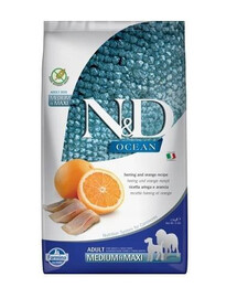 FARMINA N&D Ocean dog adult herring & orange medium & maxi  granule pro psy velkých a středních plemen sleď a pomeranč 2,5 kg