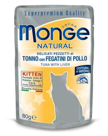 MONGE Natural Kitten krmivo pro koťata tuňák s kuřecími játry 80 g