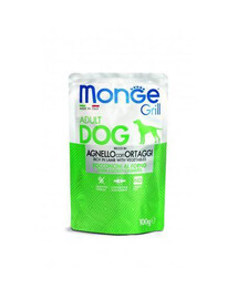 MONGE Grilované krmivo pro psy kousky jehněčího se zeleninou  pro psy 100 g