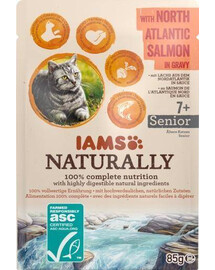 IAMS Naturally Senior Cat se severoatlantickým lososem v omáčce 85 g