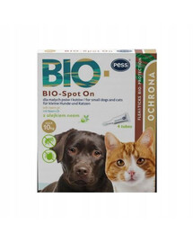 PESS BIO Spot-on kapky na klíšťata a blechy pro malé psy a kočky 4x1 g s neemovým olejem