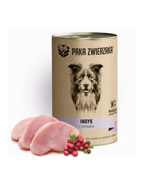 Paka Zwierzaka s krůtou a brusinkami 400 g - konzerva pro psy všech věkových kategorií