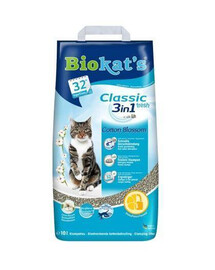 BIOKAT'S Classic 3v1 Fresh cotton blossom bentonitové stelivo pro kočky s vůní bavlny 10 l