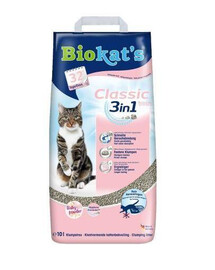 BIOKAT'S Classic Fresh 3v1 bentonitové stelivo s vůní pudru pro kočky 10 l