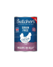 Butcher's Original Recipe in Jelly, kousky s kuřecím masem v želé konzerva pro psy 400 g