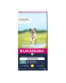 Eukanuba Grain Free Adult, S/M, Chicken 12 kg granule pro dospělé psy malých a středních plemen, 12 kg