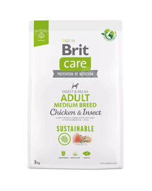 Brit care dog sustainable adult medium chicken insect granule pro dospělé psy středních plemen 3 kg