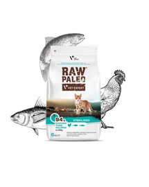 VETEXPERT Raw Paleo Sterilized Chicken&Tuna&Losos pro kastrované kočky 6 kg