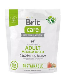 Brit care dog sustainable adult medium chicken insect granule pro dospělé psy středních plemen 1 kg