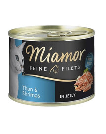 MIAMOR Feline Filets konzerva pro kočky, tuňák a krevety v želé 185 g
