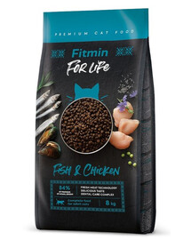 FITMIN Cat For Life Adult Fish and Chicken granule pro kočky s rybou a kuřecím masem 8 kg