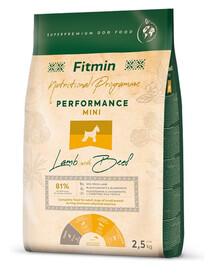 FITMIN Dog Nutritional Programme Mini Performance Lamb&Beef granule pro dospělé psy malých plemen s velmi vysokou aktivitou 2,5 kg