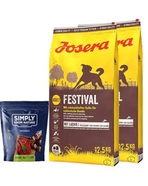 JOSERA Festival 2 x 12,5 kg + SIMPLY FROM NATURE Klobásky pro psy s koňským masem 200 g