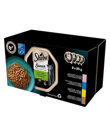 SHEBA Sauce Collection 8x85g Kapsičky v omáčce s lososem, tuňákem, kuřecím masem, kachnou