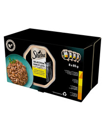 SHEBA Selection 8x85 g Kapsičky v omáčce s kuřecím a krůtím masem, kuřecím masem, drůbeží, krůtím masem