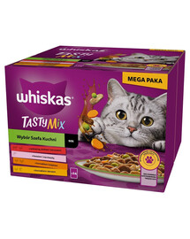 WHISKAS Adult Tasty Mix Chef's Choice v omáčce 24x85g kousků s hovězím, lososovým, kuřecím a krůtím masem, kuřecím masem a treskou pro dospělé kočky