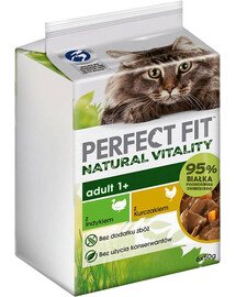PERFECT FIT Natural Vitality Adult 1+ Drůbeží kapsičky 6x50g s krůtím a kuřecím masem v omáčce pro kočky