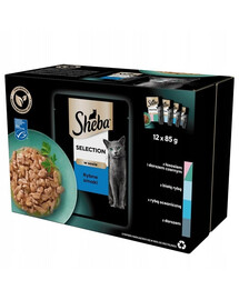 SHEBA Selection 12x85g Kapsičky s lososem a černou treskou, bílá ryba, mořské ryby, treska pro kočky