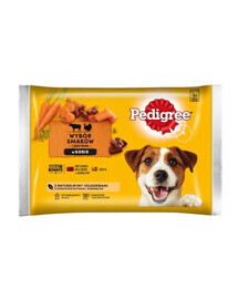 PEDIGREE Výběr příchutí v omáčce 4x100g hovězí a jehněčí, krůtí a mrkev