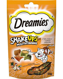 DREAMIES ShakeUps Multivitamins 55g Pamlsek s kuřecím masem, kachnou a šantou kočičí pro kočky