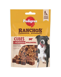 PEDIGREE Ranchos Cubes 70 g Doplňkové krmivo bez obilovin pro dospělé psy s hovězím masem