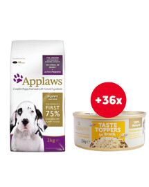 Applaws Dog Puppy Chicken Large Breed 15kg + Taste Toppers Kuřecí prsa ve vývaru 36x156g ZDARMA