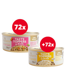 APPLAWS Taste Toppers Kuřecí prsa, losos a dýně ve vývaru 72x156 g + Taste Toppers Kuřecí prsa ve vývaru 72x156g ZDARMA