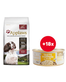 APPLAWS Dog Adult Small & Medium Breed Chicken & Lamb 7,5 kg + Taste Toppers Kuřecí prsa ve vývaru 18x156 g ZDARMA