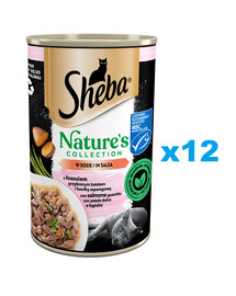 SHEBA konzerva 12x400 g Nature's Collection kompletní krmivo pro dospělé kočky s lososem zdobené batáty a zelenými fazolkami v omáčce