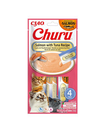 INABA Churu Cat Salmon with Tuna 4x14g krémová kočičí pochoutka s příchutí lososa a tuňáka